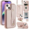 thumbnail image 1 of Allytech iPhone 14 Case, With Long Shoulder Strap Hand Strap Stand Cards Holder Shockproof Protective Wallet Case Cover for Apple iPhone 14 6.1" - Rosegold, 1 of 7