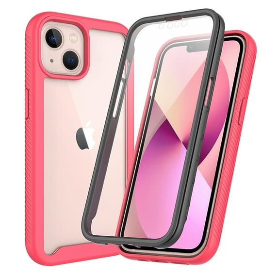 Allytech for iPhone 14 Plus Case with Built-in Screen Protector, Clear Back Anti-Slip Rugged Two-Layer Protective Case for Apple iPhone 14 Plus 2022(6.7 inch), Pink
