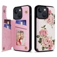 thumbnail image 1 of Allytech iPhone 14 Plus Case with Card Holder, Stylish Flower with Glitter Bling Rhinestone Stand Shockproof Slim Fit Bumper Wallet Case for Apple iPhone 14 Plus - Rose, 1 of 7