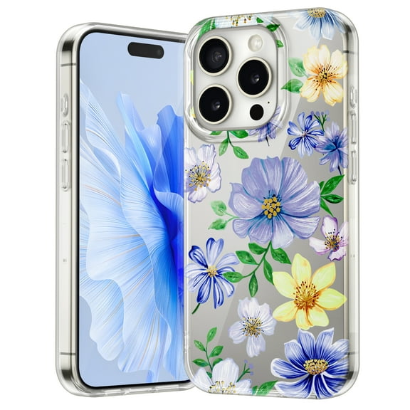 Allytech iPhone 14 Plus Case Clear, Colorful Floral Trendy Transparent Back Cover for Girls Women Shockproof Bumper Slim Fit Phone Case for Apple iPhone 14 Plus - Purple Daisy