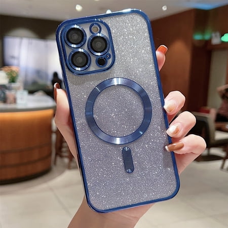 Allytech for iPhone 14 Plus Case, Compatible with MagSafe Gradient Bling Glitter Women Girly Luxury Clear TPU Plating Case Cover with Camera Lens Protector for iPhone 14 Plus 5G 6.7 INCH 2022,Navyblue