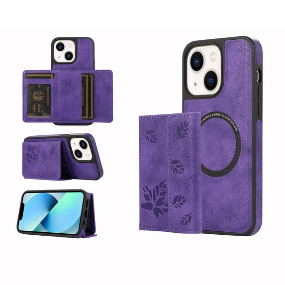 Allytech iPhone 14 Plus Case with Detachable Magnetic Cards Holder, 2 In 1 Wallet Case Stylish Stand Compatible with Magsafe Shockproof Wallet Mangetic Cover for Apple iPhone 14 Plus - Purple