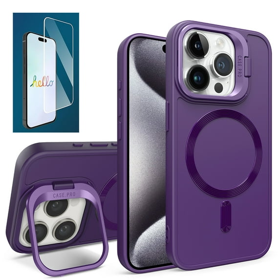 Allytech iPhone 14 Plus Case with Screen Protector, Magsafe Compatible Shockproof Rugged Kickstand Protective Anti-Scratch Luxury Phone Case Cover for Apple iPhone 14 Plus, Purple
