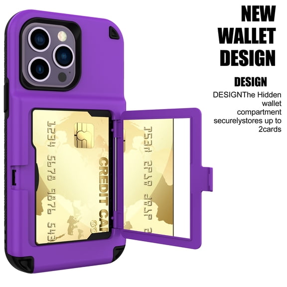 Allytech for iPhone 14 Plus Case - Shockproof Wallet Case with Credit Card Holder & Hidden Mirror, All-Round Protection Shockproof Phone Cover Designed for iPhone 14 Plus, Purple