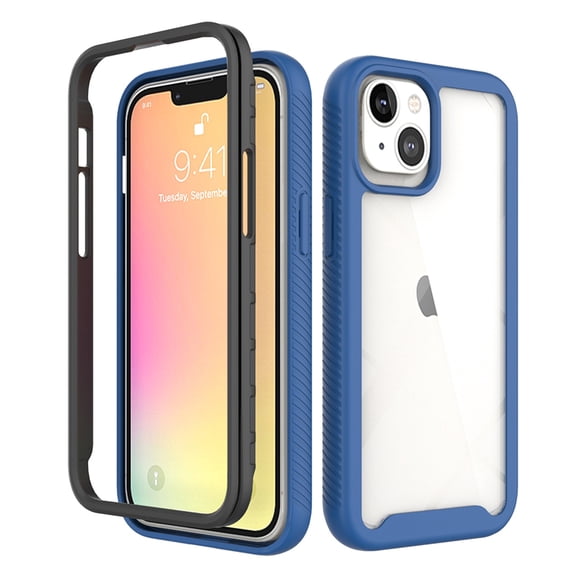 Allytech for iPhone 14 Plus Case with Tempered Glass Screen Protector, Slim Fit Two Layer Drop Protection Shockproof Clear Hard Back Case for Apple iPhone 14 Plus 6.7" 2022, Darkblue