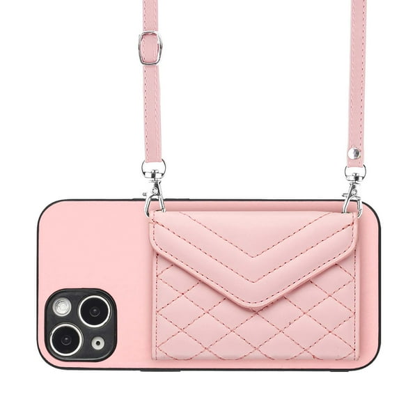 Allytech iPhone 14 Plus Case Wallet with Shoulder Strap, Luxury Back Cover for Girls Women PU Leather Shockproof Cards Holder Stand Magnetic Closure Phone Case for Apple iPhone 14 Plus,Pink