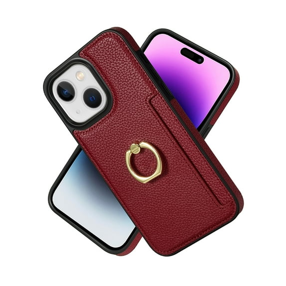 Allytech iPhone 14 Plus Case Wallet, iPhone 14 Plus Cover 6.7", Ring Holder Stand Shockproof Anti-Scratch Drop Protection Slim Fit Card Holder Wallet Case for Apple iPhone 14 Plus- Red