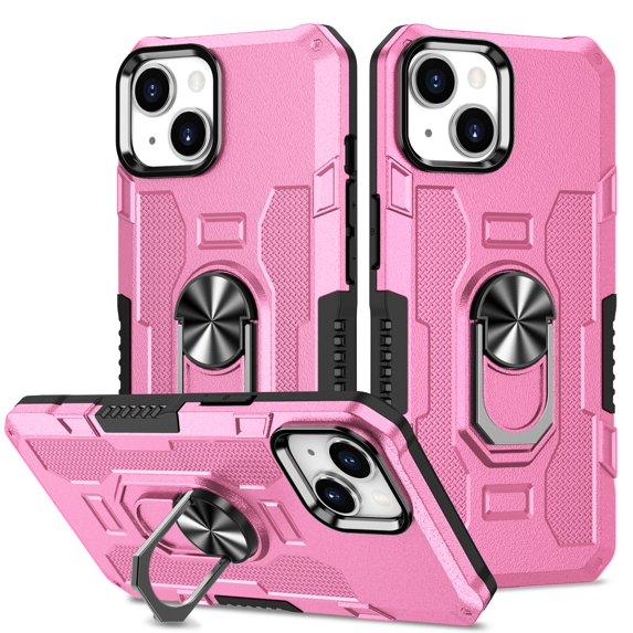 Allytech for iPhone 14 Plus Rugged Case, Heavy Duty Case with 360° Rotation Finger Ring Holder Kickstand Magnetic Full Body Protective Shock-Resistant Case for iPhone 14 Plus,Pink