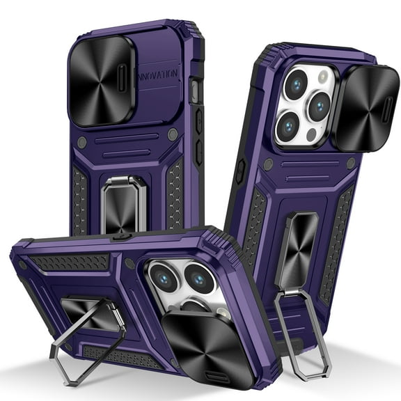 Allytech iPhone 14 Pro Case with Kickstand, Sliding Camera Lens Protector Rugged Hybrid Military Grade Shockproof Bumper Phone Case for Apple iPhone 14 Pro - Purple