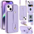 thumbnail image 1 of Allytech iPhone 14 Pro Case, With Long Shoulder Strap Hand Strap Stand Cards Holder Shockproof Protective Wallet Case Cover for Apple iPhone 14 Pro 6.1" - Purple, 1 of 7