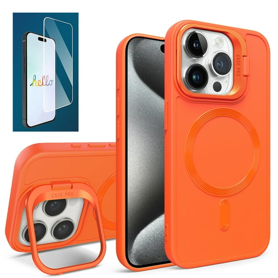Allytech iPhone 14 Pro Case with Screen Protector, Magsafe Compatible Shockproof Rugged Kickstand Protective Anti-Scratch Luxury Phone Case Cover for Apple iPhone 14 Pro, Orange