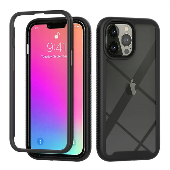 Allytech for iPhone 14 Pro Case with Tempered Glass Screen Protector, Slim Fit Two Layer Drop Protection Shockproof Clear Hard Back Case for Apple iPhone 14 Pro 6.1" 2022, Black