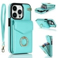 thumbnail image 1 of Allytech for iPhone 14 Pro Case Wallet with Card Holder, 360°Rotation Finger Ring Holder Kickstand RFID Blocking PU Leather Protective Case with Hand Strap Case for iPhone 14 Pro 6.1" 2022, Mint, 1 of 9