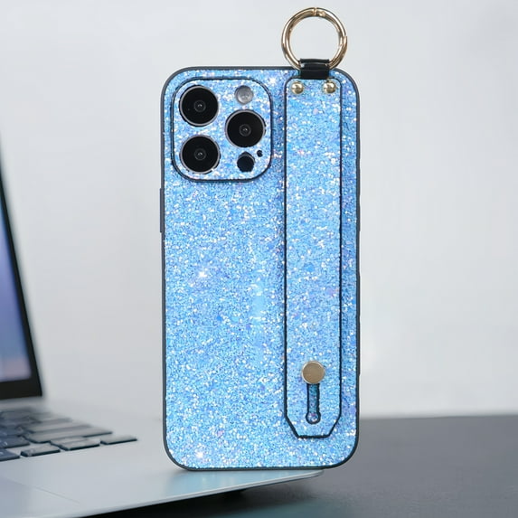 Allytech iPhone 14 Pro Case with Wristband & Ring Holder, Bling Glitter Design TPU Back Cover for Girls Women Stand Feature Shockproof Anti-Scratch Phone Case for Apple iPhone 14 Pro - Blue