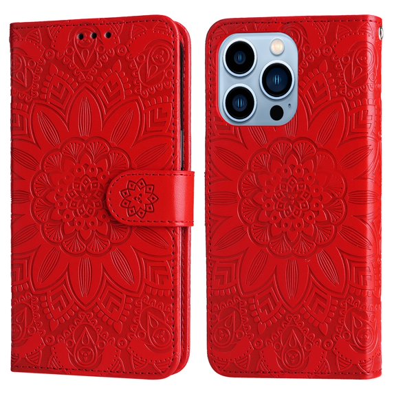 Allytech for iPhone 14 Pro Magnetic Clasp Case, PU Leather Flip Wallet Case with Card Slot & Kickstand & Wrist Strap Shockproof Protective Case for iPhone 14 Pro 6.1" 2022 Women Ladies, Red