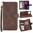 thumbnail image 1 of Allytech iPhone 14 Pro Max 6.7" Zipper Wallet Case with 6 Card Slots, [Wrist Strap] [Shoulder Lanyard] Premium PU Leather Flip Stand Protective Case for Apple iPhone 14 Pro Max 5G 2022, Brown, 1 of 9