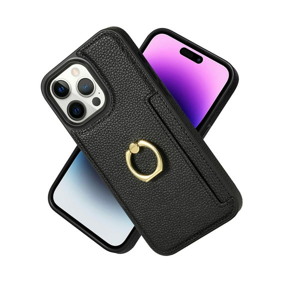 Allytech iPhone 14 Pro Max Case Cover Wallet, Ring Holder Stand Shockproof Anti-Scratch Drop Protection Slim Fit Card Holder Wallet Case for Apple iPhone 14 Pro Max 6.7" - Black