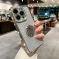 thumbnail image 1 of Allytech iPhone 14 Pro Max Case for Girls Women, with Ring Holder Stand Glitter Bling Rhinestone Design Clear Back Shell Slim Fit Shockproof Case Cover for Apple iPhone 14 Pro Max 6.7" - Silver, 1 of 9