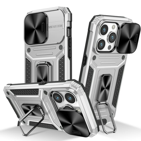 Allytech iPhone 14 Pro Max Case with Kickstand, Sliding Camera Lens Protector Rugged Hybrid Military Grade Shockproof Bumper Phone Case for Apple iPhone 14 Pro Max - Silver