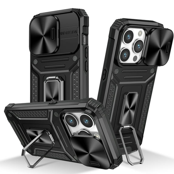 Allytech iPhone 14 Pro Max Case with Kickstand, Sliding Camera Lens Protector Rugged Hybrid Military Grade Shockproof Bumper Phone Case for Apple iPhone 14 Pro Max - Black