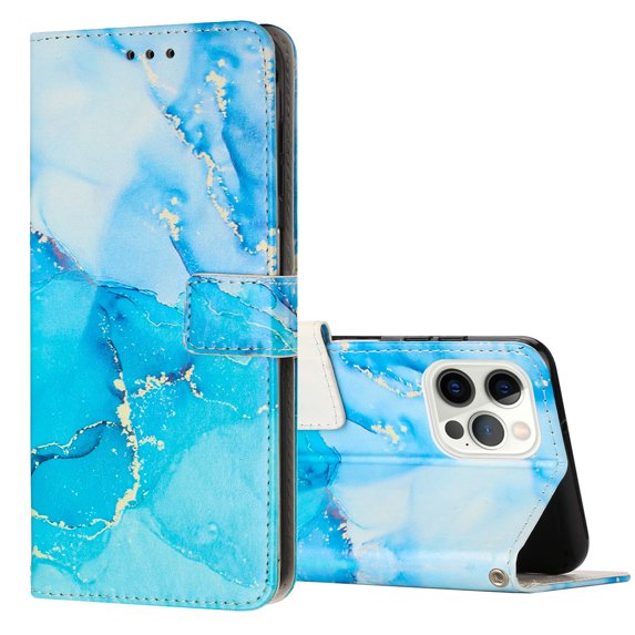 Allytech for iPhone 14 Pro Max Case, PU Leather Flip Wallet Case with Card Slot & Kickstand & Wrist Strap Shockproof Protective Case for iPhone 14 Pro Max 6.7" 2022 Women Men, Blue