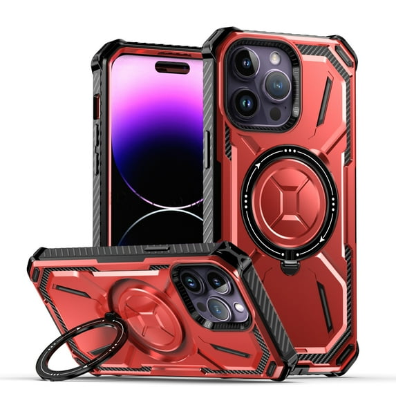 Allytech for iPhone 14 Pro Max Case with Screen Protector, MagSafe Compatible, Military Grade Drop Protection Ring Holder Kickstand Full Body Rugged Cover for Apple iPhone 14 Pro Max 6.7-inch, Red