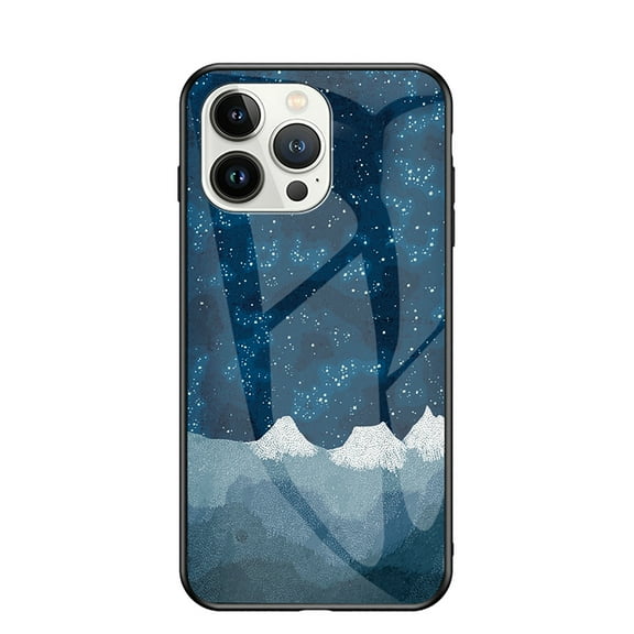 Allytech iPhone 14 Pro Max Case, Slim Fit Anti-Scratch Tempered Glass Back Cover Drop Protective Shockproof TPU Case for Apple iPhone 14 Pro Max 6.7" -Starry Night
