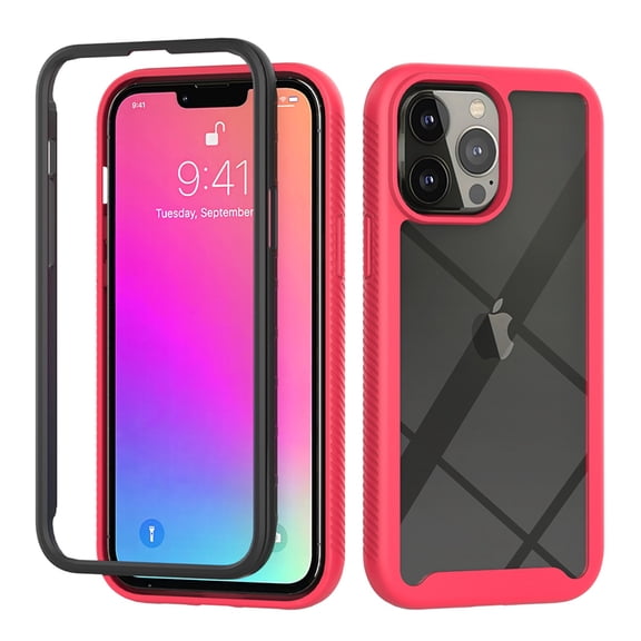 Allytech for iPhone 14 Pro Max Case with Tempered Glass Screen Protector, Slim Fit Two Layer Drop Protection Shockproof Clear Hard Back Case for Apple iPhone 14 Pro Max 6.7" 2022, Rose