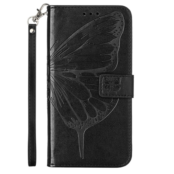 Allytech iPhone 14 Pro Max Case Wallet Butterfly Embossed, PU Leather Protective Phone Case Wrist Strap Card Slots Holder Pocket Flip Stand Case Women Girls for iPhone 14 Pro Max 2022, Black