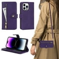 thumbnail image 1 of Allytech iPhone 14 Pro Max Case Wallet, Multiple Cards Holder Shoulder Strap Hand Wrist Zipper Wallet Stand Shockproof Wallet Case Purse for Apple iPhone 14 Pro Max - Purple, 1 of 8