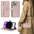 thumbnail image 1 of Allytech iPhone 14 Pro Max Case Wallet, Multiple Cards Holder Shoulder Strap Hand Wrist Zipper Wallet Stand Shockproof Wallet Case Purse for Apple iPhone 14 Pro Max - Rosegold, 1 of 8