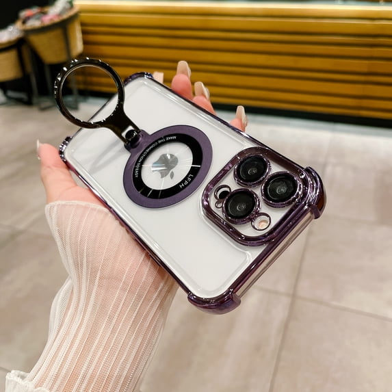 Allytech iPhone 14 Pro Max Clear Case, Rotatable Ring Holder Magnetic Kickstand Cover Support Wireless Charging, Slim Lightweight Four Corner Anti-Fall Shockproof Case for iPhone 14 Pro Max,Darkpurple