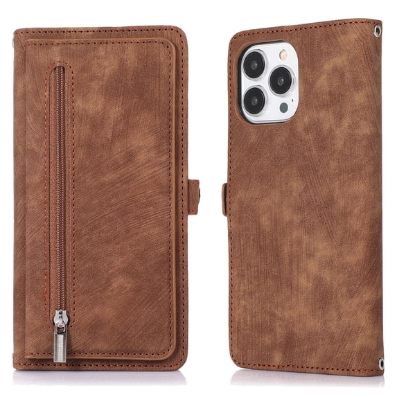 Allytech for iPhone 14 Pro Max Magnetic Clasp Case, PU Leather Flip Wallet Case with Card Slot & Kickstand & Wrist Strap Shockproof Protective Case for 14 Pro Max 6.7" 2022 Women Men, Brown