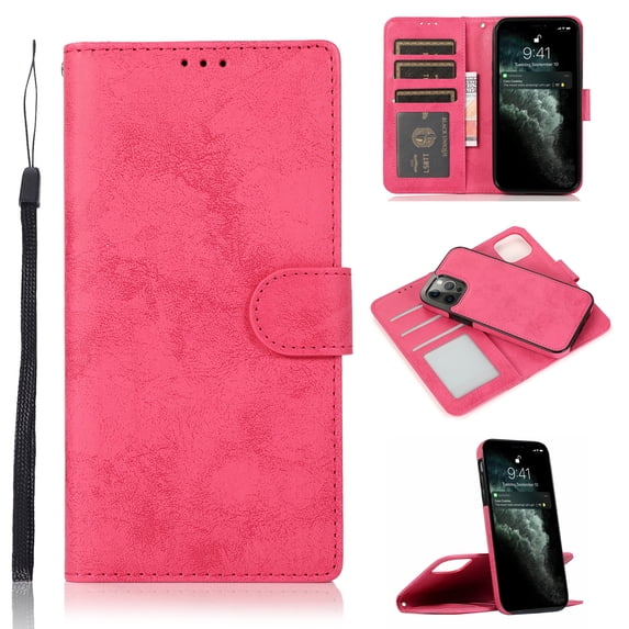 Allytech for iPhone 14 Pro Max Wallet Case with Card Holder, 2 in 1 Detachable Wallet PU Leather Magnetic Clasp Wrist Strap Stand Flip Protective Case for iPhone 14 Pro Max 6.7" 5G 2022, Rose
