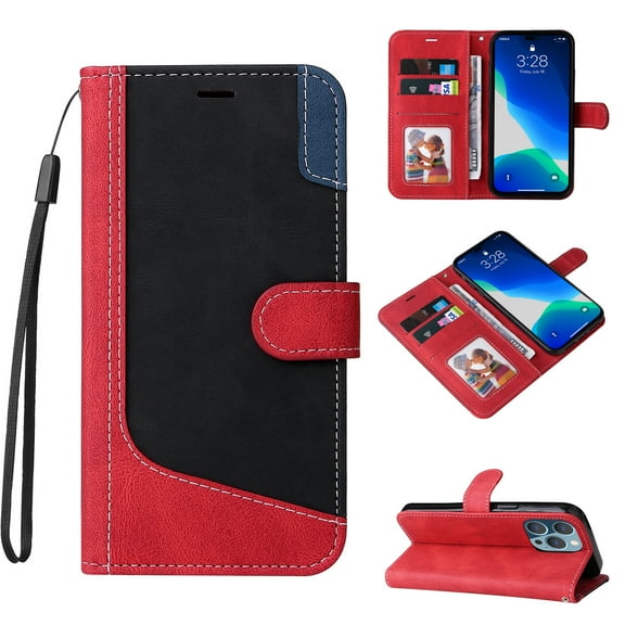Allytech for iPhone 14 Pro Max Wallet Case with Card Slots Holder and Wrist Strap, PU Leather Kickstand Flip Folio TPU Bumper Shockproof Case for iPhone 14 Pro Max 6.7" 5G 2022, Red