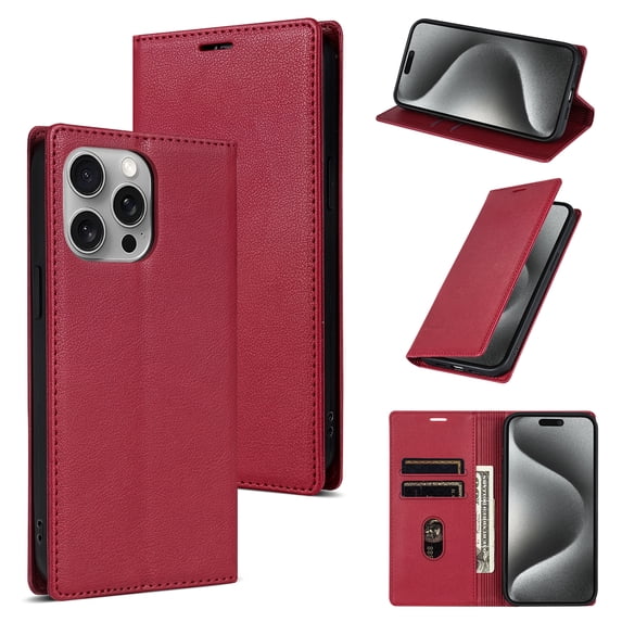 Allytech iPhone 14 Pro Max Wallet Case, Premium PU Leather RFID Blocking Cards Holder Flip Cover Stand Shockproof Anti-Scratch Phone Case for Apple iPhone 14 Pro Max - Red
