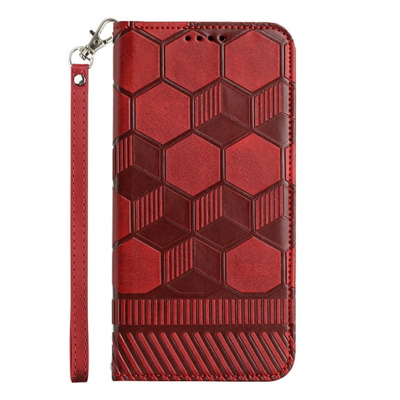 Allytech iPhone 14 Pro Max Wallet Case with Strap, Embossed Football PU Leather Drop Protection Folio Flip Stand Wrist Lanyard Strap Magnetic Business Cover Case for Apple iPhone 14 Pro Max, Red