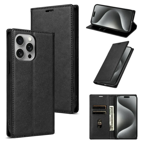 Allytech iPhone 14 Pro Wallet Case, Premium PU Leather RFID Blocking Cards Holder Flip Cover Stand Shockproof Anti-Scratch Phone Case for Apple iPhone 14 Pro - Black