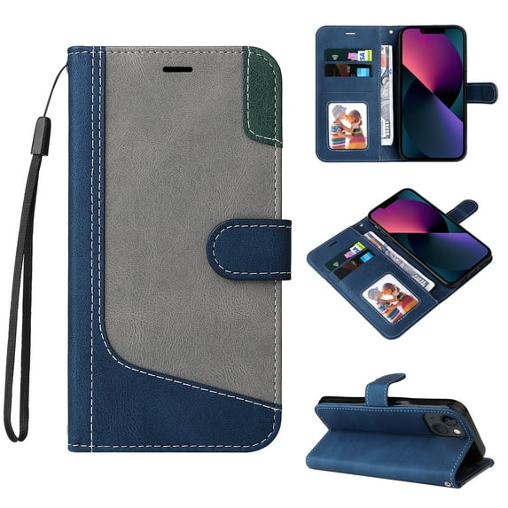 Allytech for iPhone 14 Wallet Case with Card Slots Holder and Wrist Strap, PU Leather Kickstand Flip Folio TPU Bumper Shockproof Case for iPhone 14 6.1" 5G 2022, Blue