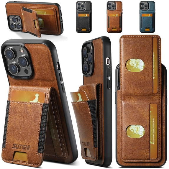 Allytech iPhone 15 Business Case, Retro Luxury PU Leather Kickstand Cover with Credit Card Slots, Magnetic Closure Lightweight Shockproof Protective Shell for iPhone 15 - Brown
