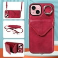 thumbnail image 1 of Allytech iPhone 15 Case with Ring Holder & Shoulder Strap, Retro PU Leather Cards Slots Kickstand Detachable Lanyard Shockproof Wallet Case Cover for Apple iPhone 15 - Red, 1 of 14