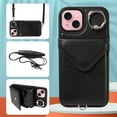 thumbnail image 1 of Allytech iPhone 15 Case with Ring Holder & Shoulder Strap, Retro PU Leather Cards Slots Kickstand Detachable Lanyard Shockproof Wallet Case Cover for Apple iPhone 15 - Black, 1 of 14