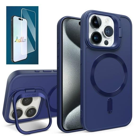 Allytech iPhone 15 Case with Screen Protector, Magsafe Compatible Shockproof Rugged Kickstand Protective Anti-Scratch Luxury Phone Case Cover for Apple iPhone 15, Blue