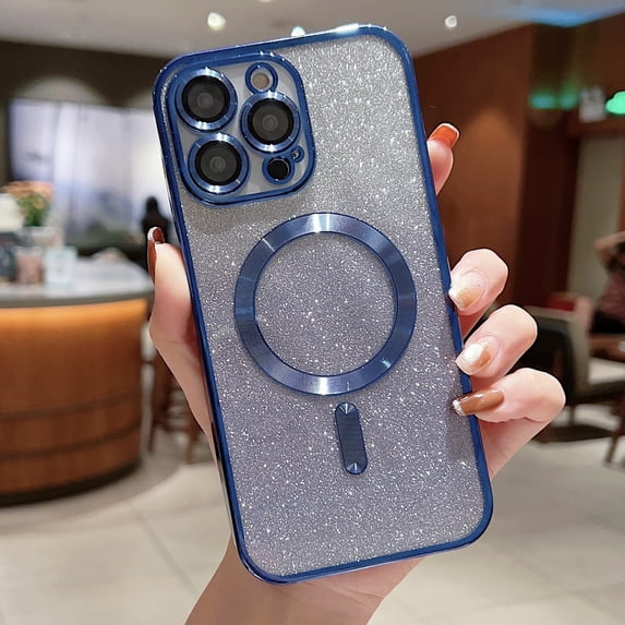 Allytech for iPhone 15 Plus Case, Compatible with MagSafe Gradient Bling Glitter Women Girly Luxury Clear TPU Plating Case Cover with Camera Lens Protector for iPhone 15 Plus 5G 6.7 INCH 2023,Navyblue
