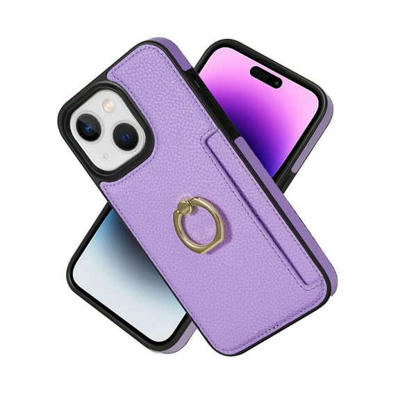 Allytech iPhone 15 Plus Case Cover Wallet, Ring Holder Stand Feature Shockproof Premium PU Leather slim Fit Shell Anti-Scratch Phone Case Cover for Apple iPhone 15 Plus 6.7" - Purple