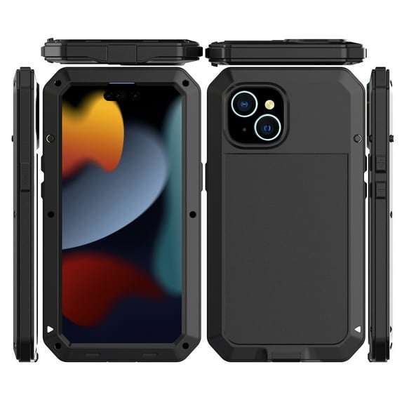 Allytech iPhone 15 Plus Case with Screen Protector, Deluxe Military Grade Protection Shockproof Dustproof Water Resistance Metal PC Back Cover Case for Apple iPhone 15 Plus - Black