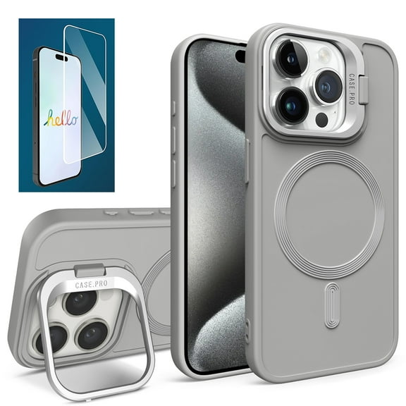 Allytech iPhone 15 Plus Case with Screen Protector, Magsafe Compatible Shockproof Rugged Kickstand Protective Anti-Scratch Luxury Phone Case Cover for Apple iPhone 15 Plus, Gray