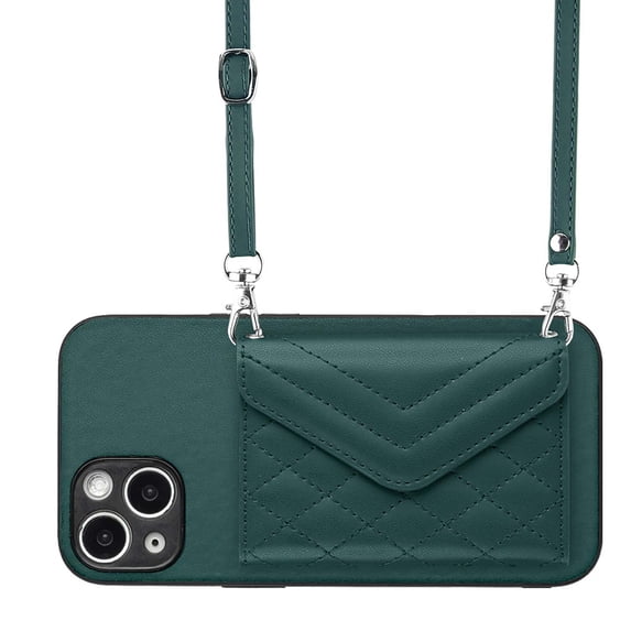 Allytech iPhone 15 Plus Case Wallet with Shoulder Strap, Luxury Back Cover for Girls Women PU Leather Shockproof Cards Holder Stand Magnetic Closure Phone Case for Apple iPhone 15 Plus, Green
