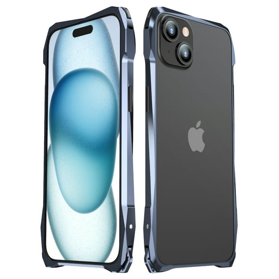 Allytech iPhone 15 Plus Frame Cover, Aluminum Frame Carbon Fiber Sticker Case Lens Protector Anti-Scratch Corner Protective Shockproof Frame Case for Apple iPhone 15 Plus - Darkblue