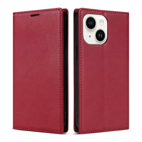 Allytech iPhone 15 Plus Wallet Case, Premium PU Leather RFID Blocking Cards Holder Flip Cover Stand Shockproof Anti-Scratch Phone Case for Apple iPhone 15 Plus - Red